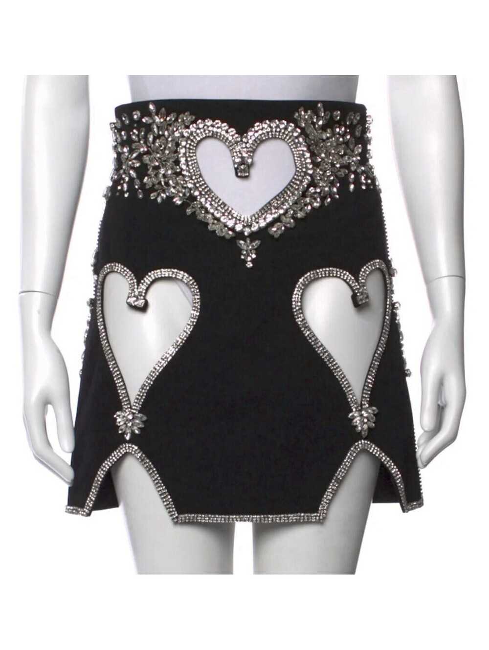 $1,250 Retail NWT LOULOU Crystal Gem Heart Rave Festival Black Skirt Size Small